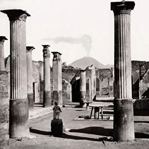 Ruins at Pompeii, with Mount Vesuvius in the background