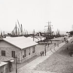 Sailing ships in the harbour, Cadiz, Spain, c. 1900