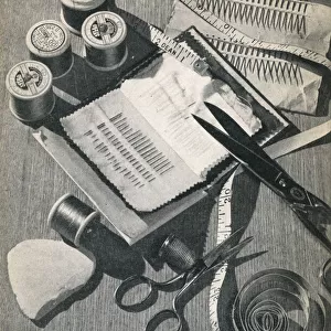 Sewing items, including needles, pins, scissors and thread