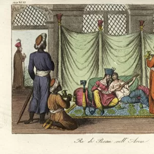 The Shah of Persia relaxing in his harem or seraglio