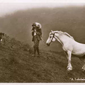 A shepherd of the Lakes with dog and leading his horse