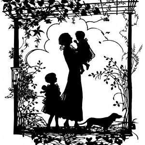 Silhouette of Viscountess Harcourt with her daughters