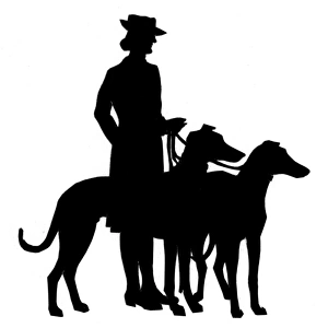 Silhouette of woman with two dogs