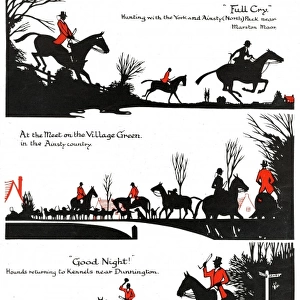 Silhouettes of hunting field scenes