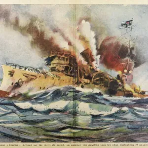Print of the Sinking of the Emden Print of the Sinking of the Emden