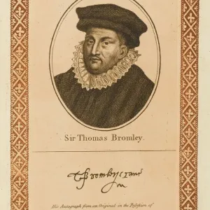 Sir Thomas Bromley Print - Engraved Portrait with Autograph Sir Thomas Bromley Print - Engraved Portrait with Autograph