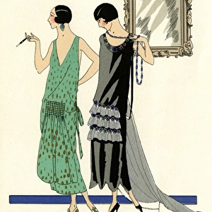 Two sleeveless evening dresses by Doeuillet