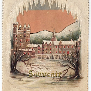 Snow scene with Balmoral Castle on a Christmas card