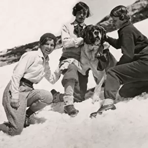 ST. BERNARD WITH GIRLS