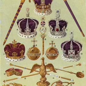 State regalia kept at the Tower of London including St. Edwards crown