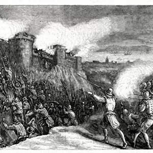 The storming and capture of Cadiz, Spain, by English and Dutch troops, 30 June 1596