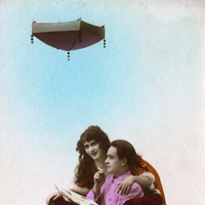 Very surreal French pair below a hanging lantern