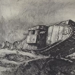 Tank crossing No Mans Land, by Muirhead Bone, WW1