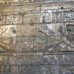 Temple of Ramses III. Sacred solar boat procession. Relief