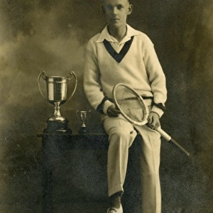 Tennis player with trophy