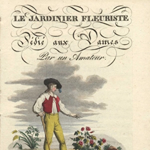 Title page with vignette of a gardener tending a rose bush