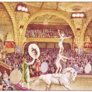 Tower Circus Print: Two Girls on Horse, Hoop Trick