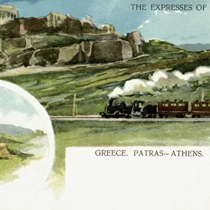 Train on the Patras to Athens railway, Greece