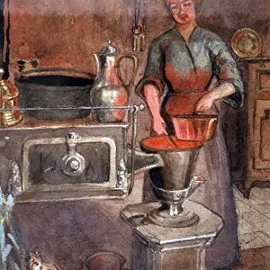 Typical French kitchen stove, with Hortense Delacroix, WW1