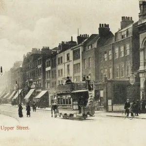 Upper Street, Islington, London Print: Late 19th Century Horse Tram Scene Upper Street, Islington, London Print: Late 19th Century Horse Tram Scene