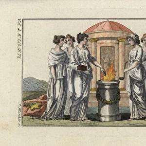 Vestal Virgins, priestesses of Vesta, conducting