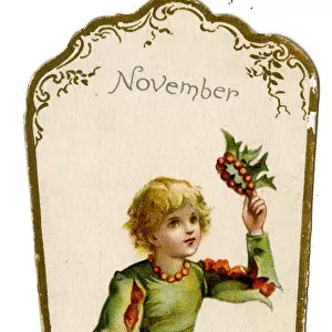 Victorian Calendar, November, Holly Berry Boy
