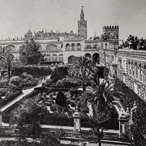 View of the Alcazar Palace, Gardens, Seville, Spain