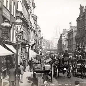 View along Fleet Street London, busy horse drawn traffic