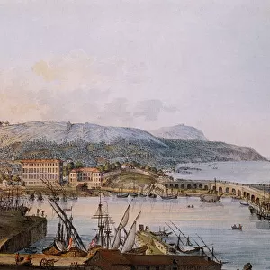 View of Nice, France with harbor and ships Date: 1792