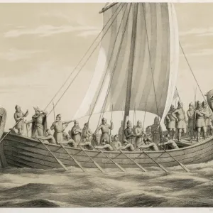 Viking Warriors in a Half-Decked Warship Print Viking Warriors in a Half-Decked Warship Print