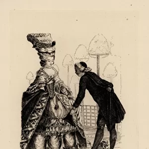Woman in lilac dress, era of Marie Antoinette