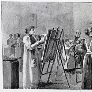 Women's Life-school, illustration of women artists in studio