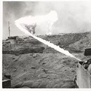 World War II battle for Senio River in Italy, a flamethrower