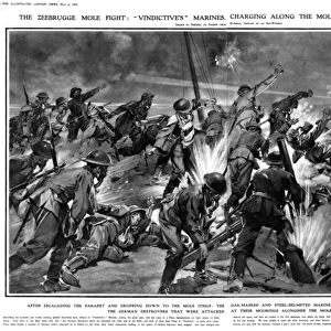 Zeebrugge mole fight: marines charging along the mole, 1918