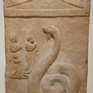 Zeus Meilichios depicted as a snake and a family of supplica