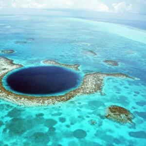 Belize - aerial of Belize Blue Hole Lighthouse Reef, Belize Caribbean