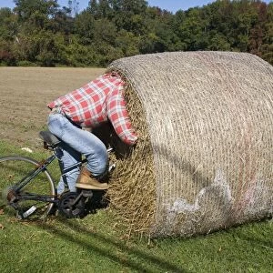 Bike Riding into hay bail