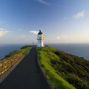 Cape Reinga northernmost tip of New Zealand with Cape Reinga Lighthouse in early morning light Northland, North Island, New Zealand