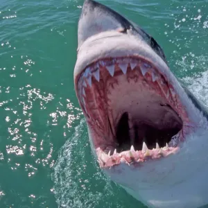 Great White Shark Print - Head Out of Water, Mouth Open