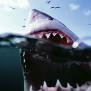 Great White Shark Print, Split-Level View