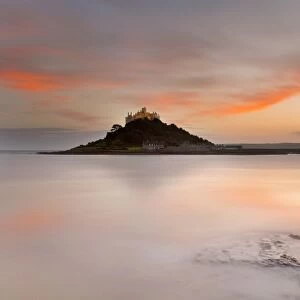 St Michael's Mount - from the beach at Marazion - at sunset - Cornwall