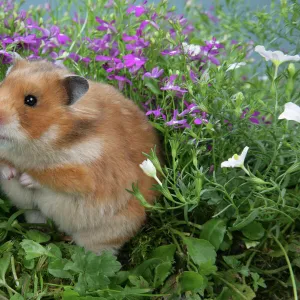 Syrian Hamster in flowers