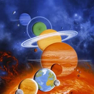 Artwork of Sun and planets of Solar System