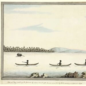 Australian aborigines in canoes, artwork C016 / 6113