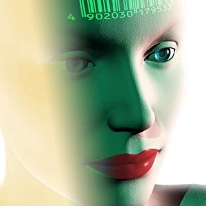 Barcode on a womans head