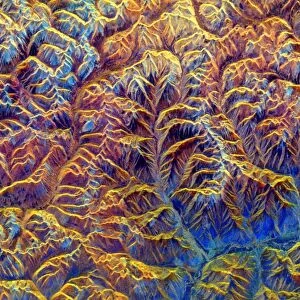 Coloured radar image of mountains in Tibet
