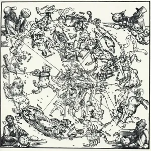 This 1515 print of Durer's Celestial Globe shows the northern hemisphere This 1515 print of Durer's Celestial Globe shows the northern hemisphere