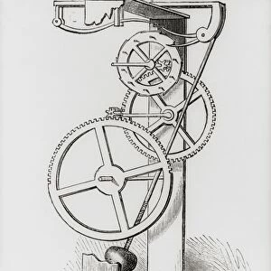 Galileos pendulum clock (engraving, 19th C)