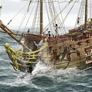 Galleon at sea, artwork