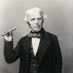Michael Faraday holding glass bar